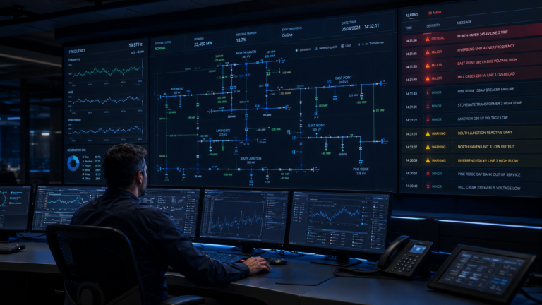 Operador en un Centro de Control evaluando múltiples alarmas para identificar cuál requiere una acción operacional prioritaria